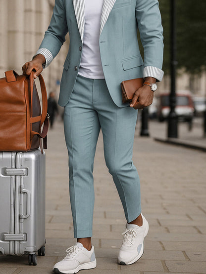 Modern Striped Collar Blazer Suit Set