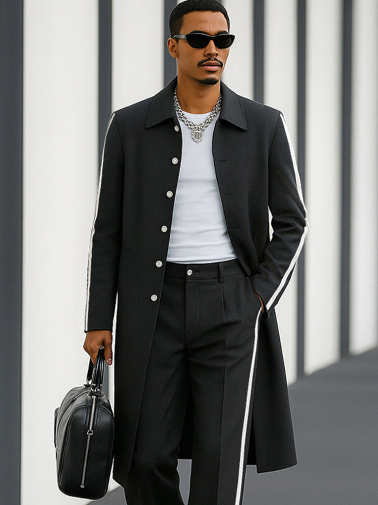 Modern Casual Contrast Tape Coat Pants Set