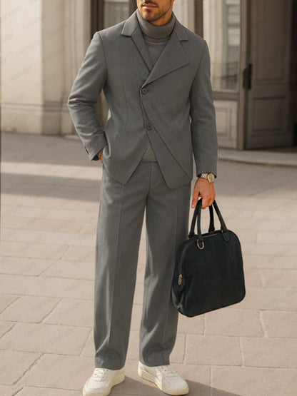 Stylish Asymmetric Placket Blazer Pants Set