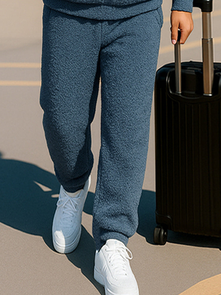 Casual Coral Fleece Hoodie Pants Set