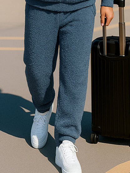 Casual Coral Fleece Hoodie Pants Set