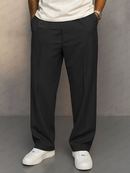 Casual Button Accent Straight Leg Pants