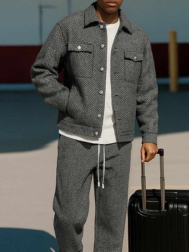 Vintage Herringbone Jacket Pants Set