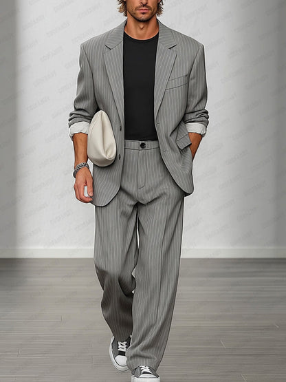 Smart Casual Striped Blazer and Pants Set