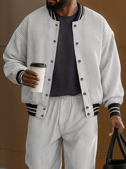 Casual Versatile Striped Jacket Pants Set