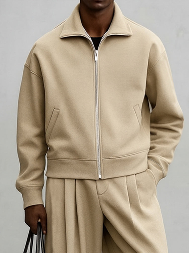 Simple Relaxed Fit Jacket Pants Set