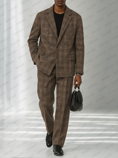 Classic Plaid Tweed Blazer Pants Set