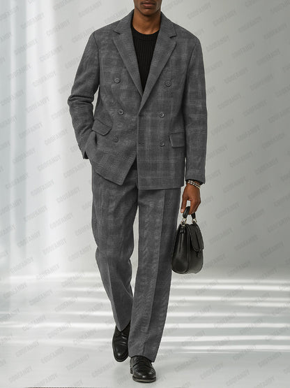 Classic Plaid Tweed Blazer Pants Set