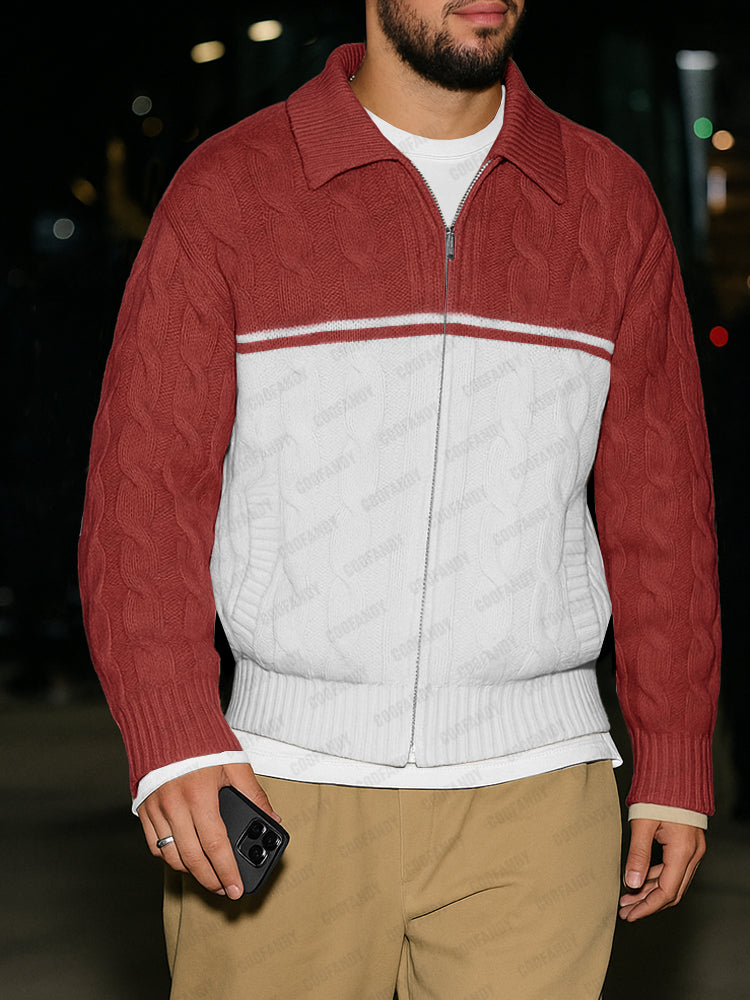 Comfy Two-Tone Cable Knit Jacket