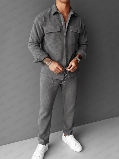 Classic Corduroy Shirt Pants Matching Set
