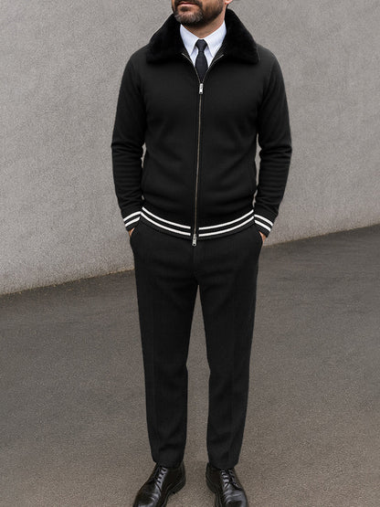 Modern Fur Collar Jacket Pants Set