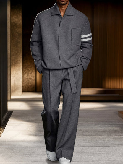 Refined Zip Jacket Straight Pants Set