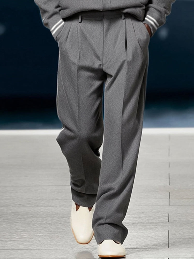 Versatile Ribbed Trim Jacket Pants Set