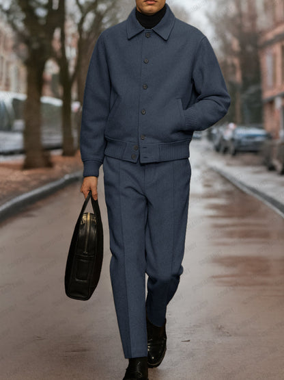 Urban Casual Ribbed Detail Jacket Pants Set