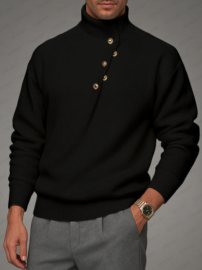 Stylish Button Accent High Neck Sweater