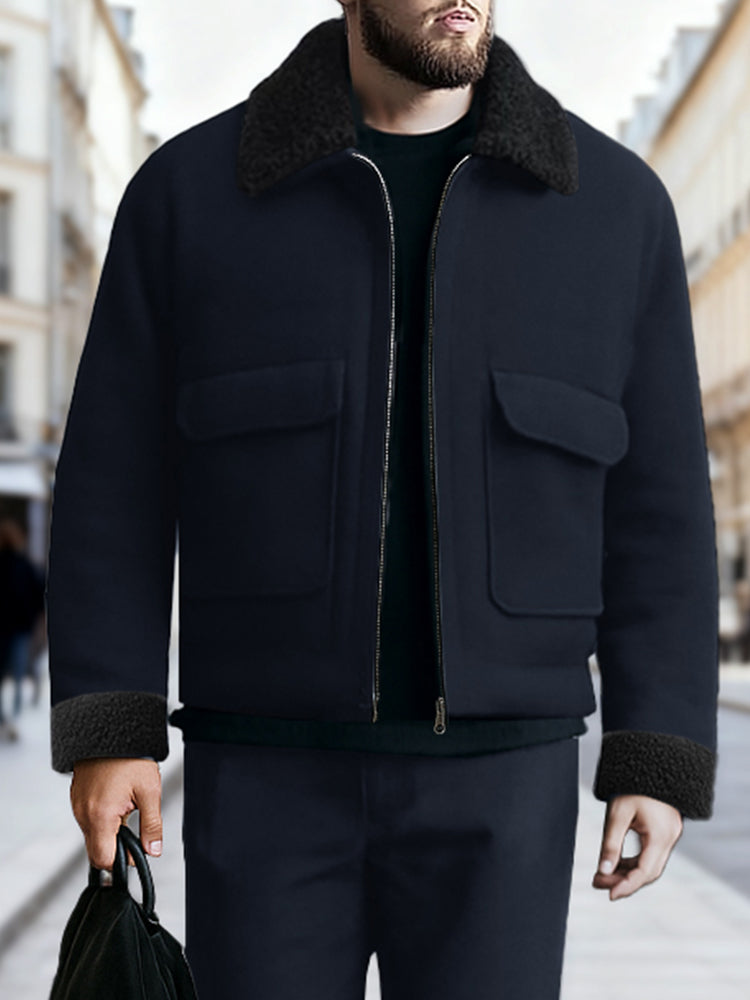 Urban Casual Fleece Collar Jacket Pants Set