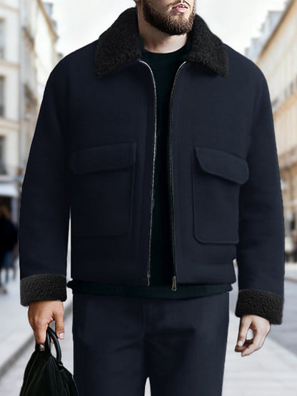 Urban Casual Fleece Collar Jacket Pants Set