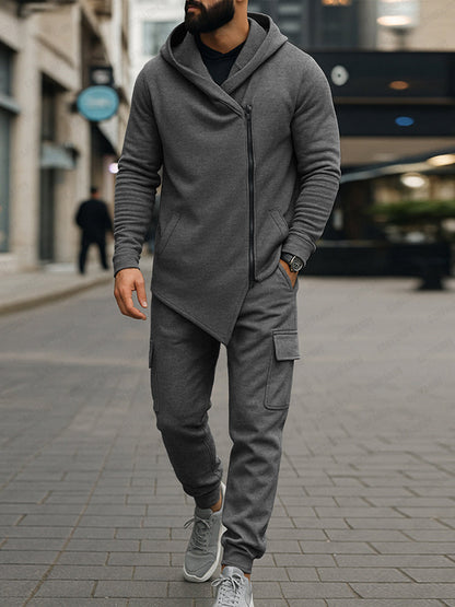 Trendy Asymmetric Design Jacket Pants Set