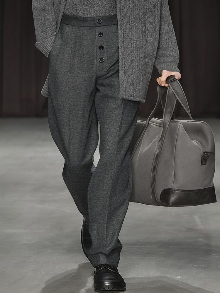 Modern Decorative Button Front Suit Pants