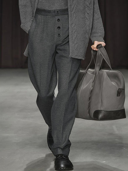 Modern Decorative Button Front Suit Pants