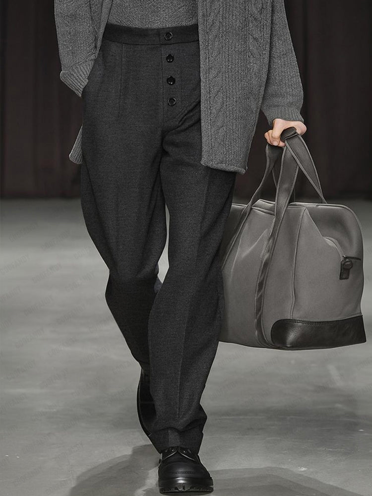 Modern Decorative Button Front Suit Pants