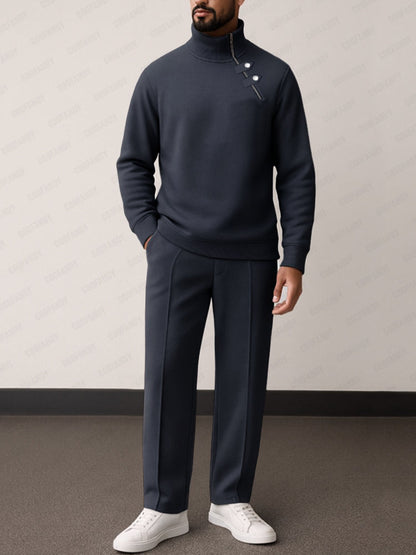 Stylish Diagonal Placket Top Pants Set