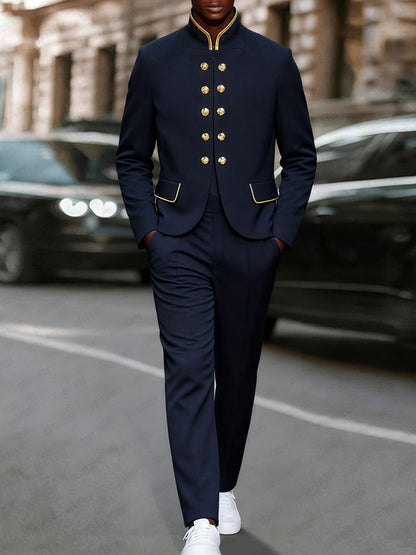 Military Style Gold Detail Blazer Pants Set