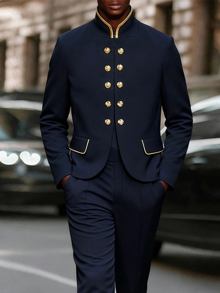 Military Style Gold Detail Blazer Pants Set
