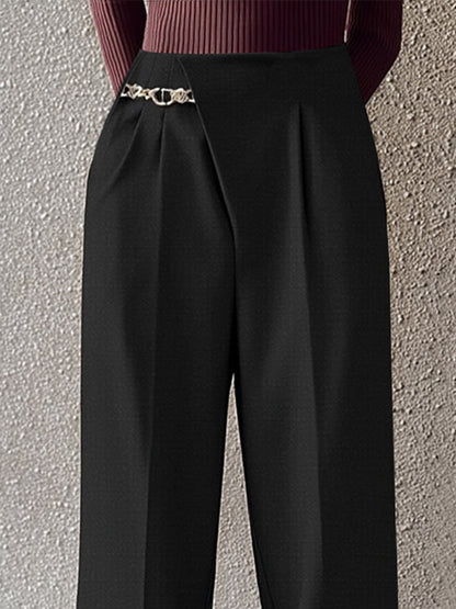 Asymmetric Placket Belt Accent Pants
