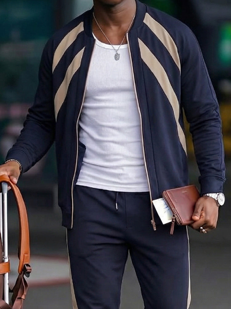 Stylish Two-Tone Jacket Pants Set