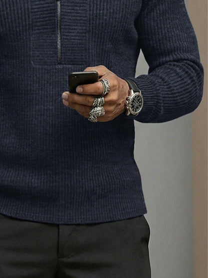 Casual Zipper Design V-Neck Knit Sweater