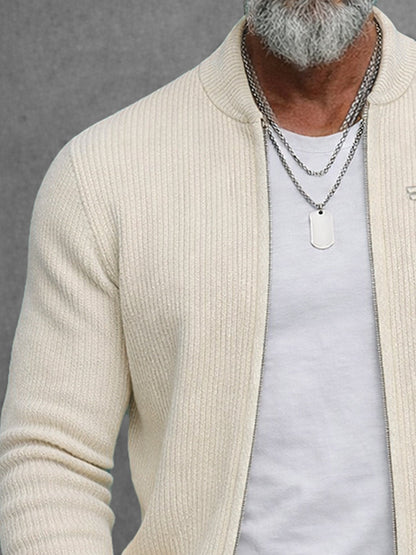 Modern Casual Rib Zipper Knit Cardigan