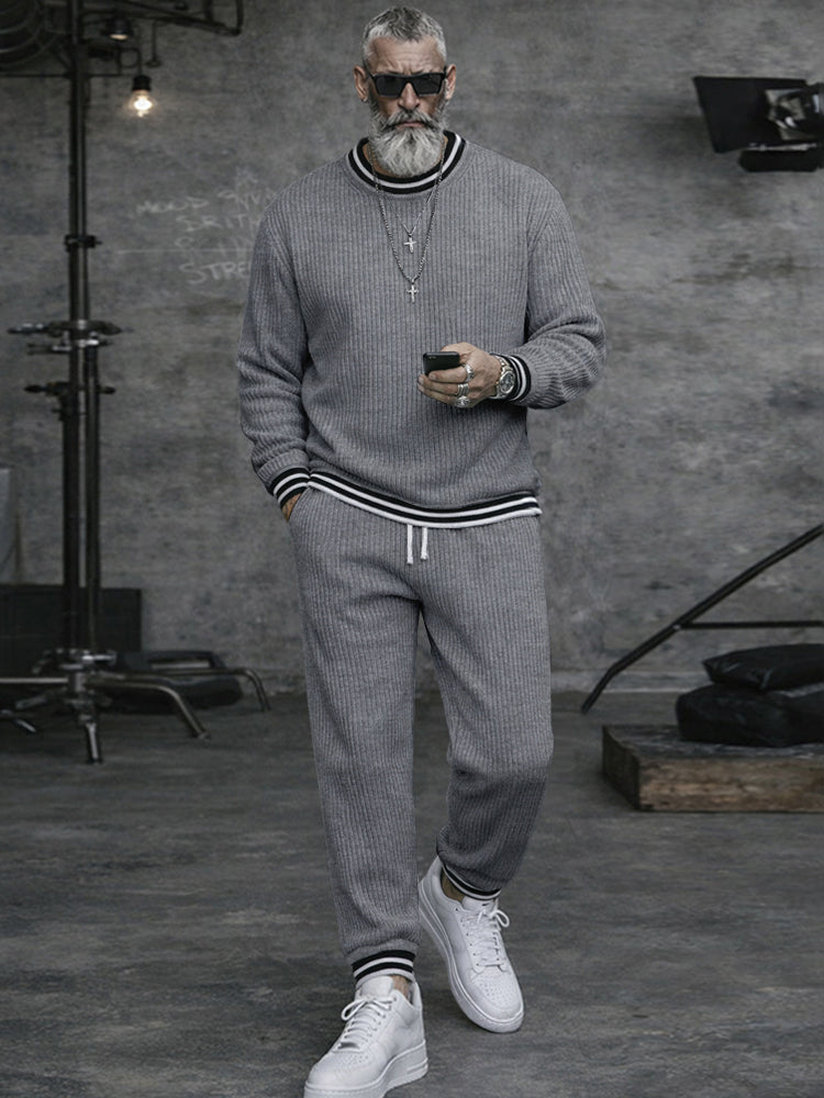 Casual Contrast Color Stripe Trim Matching Set