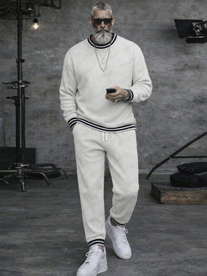 Casual Contrast Color Stripe Trim Matching Set