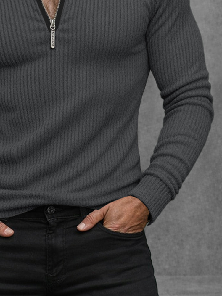 Minimalist Collarless Quarter Zip Knit Top
