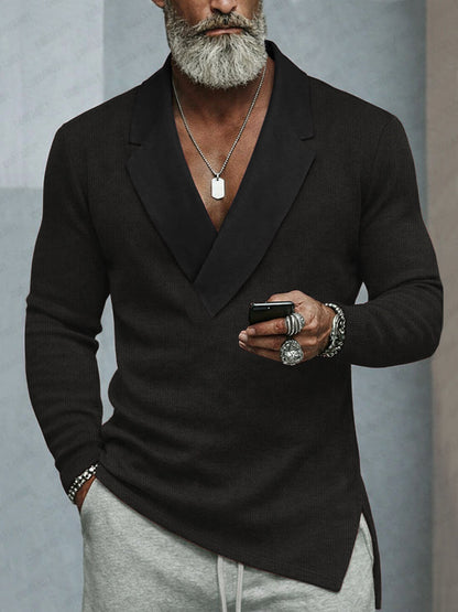 Stylish Suede Panel Collar Knitted Top