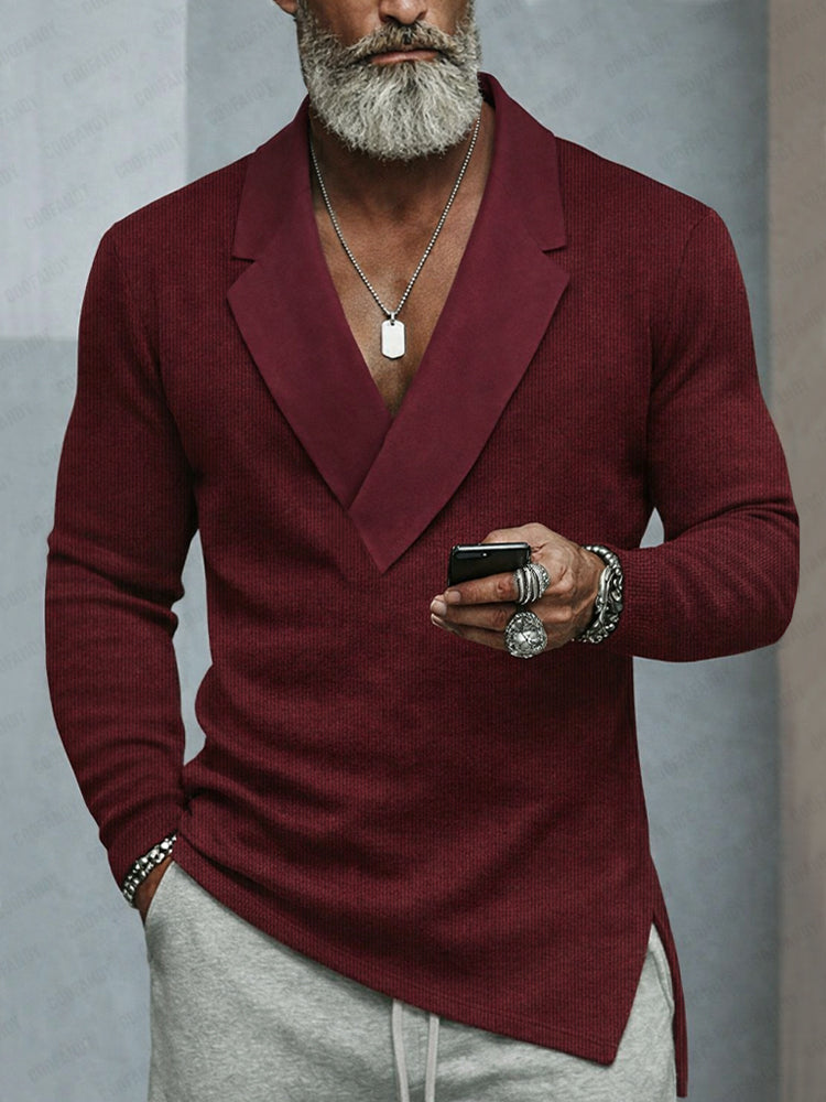 Stylish Suede Panel Collar Knitted Top