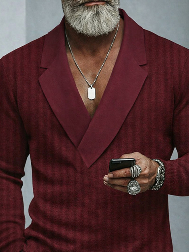 Stylish Suede Panel Collar Knitted Top