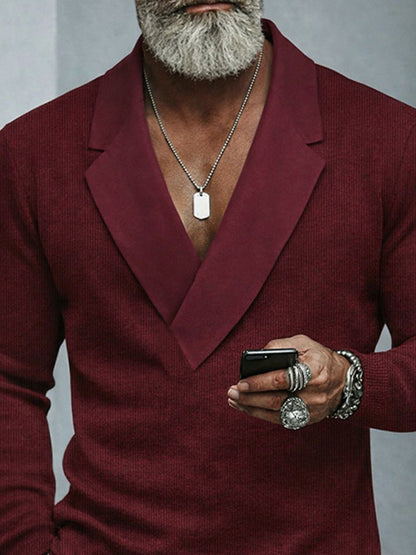 Stylish Suede Panel Collar Knitted Top