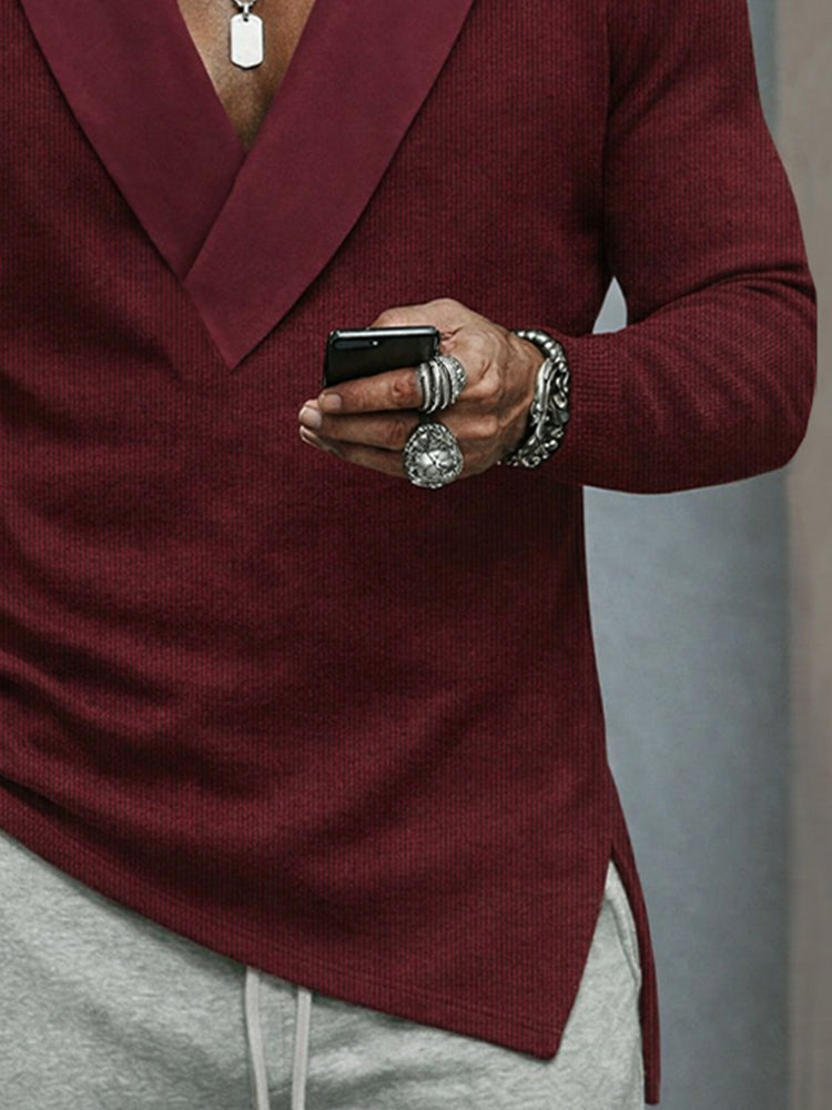 Stylish Suede Panel Collar Knitted Top