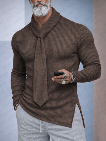 Casual Tie Decoration Collar Knit Top