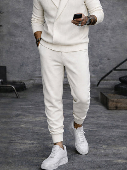 Casual Shawl Collar Knit Top and Pants Set