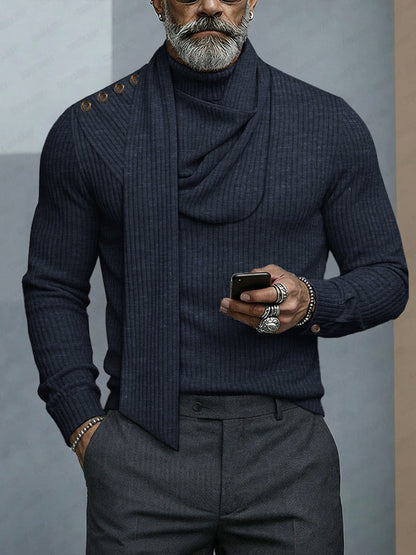 Turtleneck Knit Top with Detachable Matching Scarf
