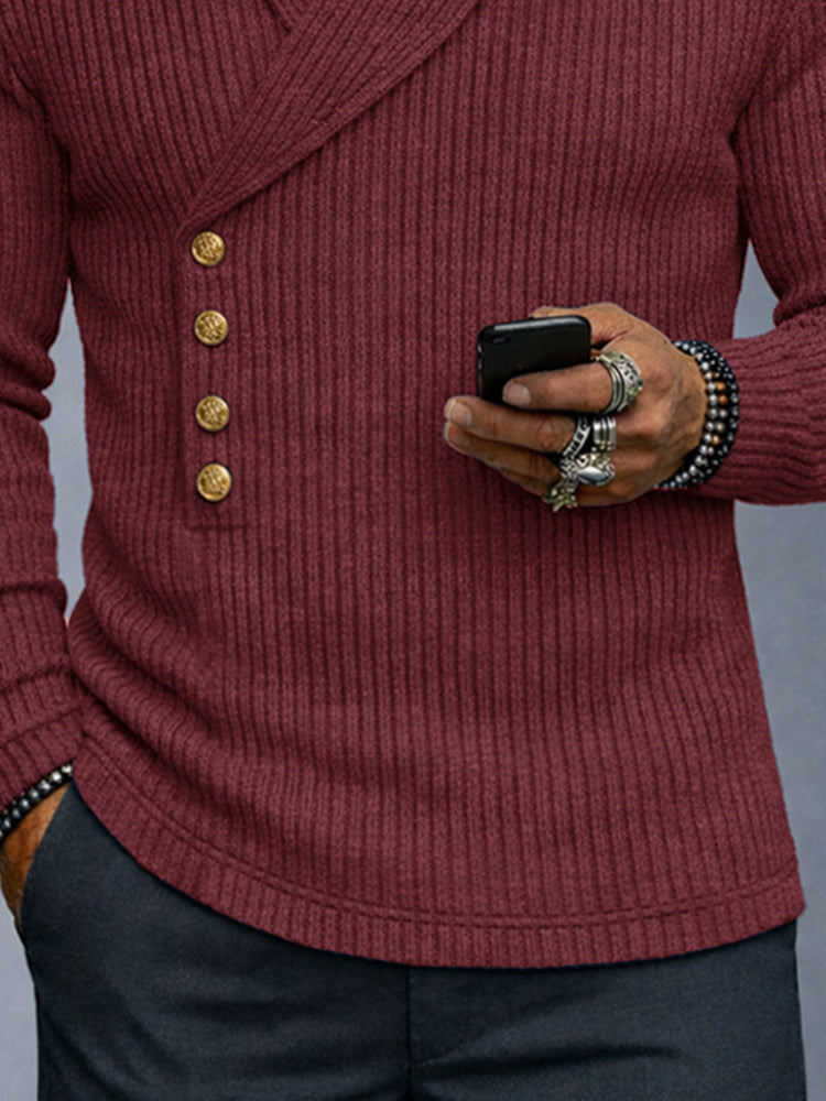 Casual Shawl Collar Slim Fit Knit Top