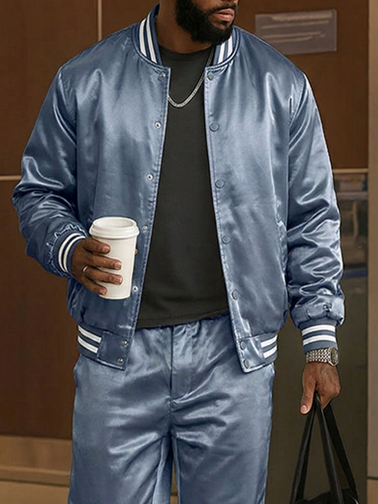 Stylish Satin Bomber Jacket Pants Set