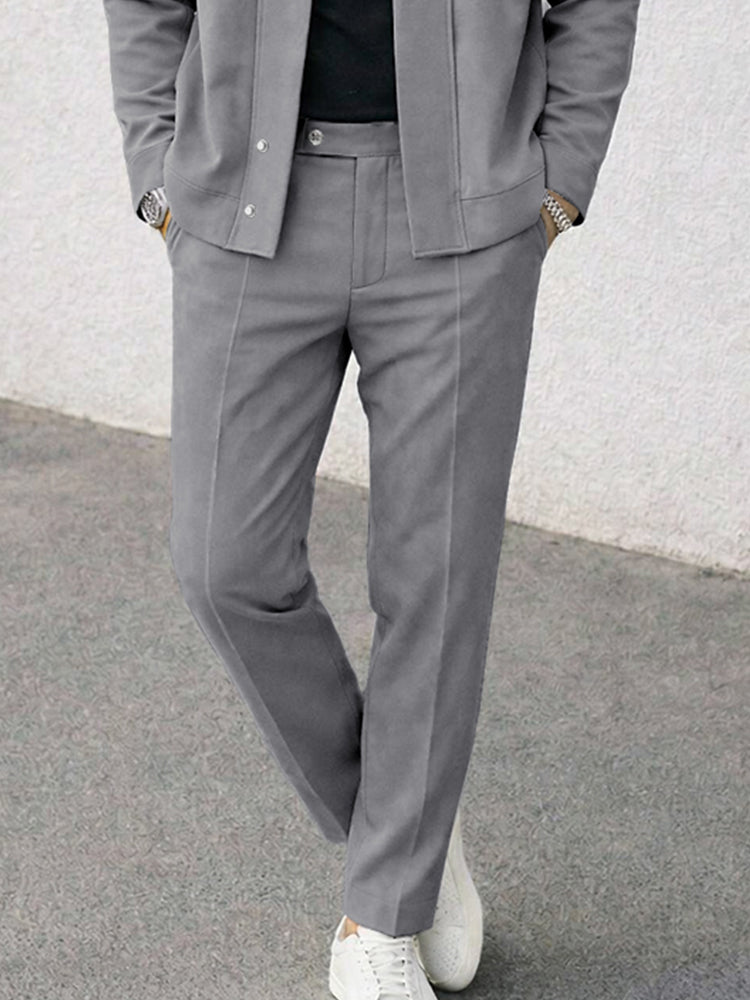 Faux Suede Collarless Jacket Pants Set