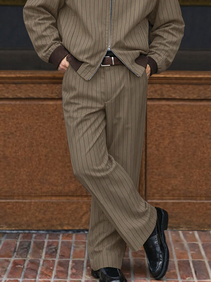 Casual Pinstripe Blouson Jacket Pants Set
