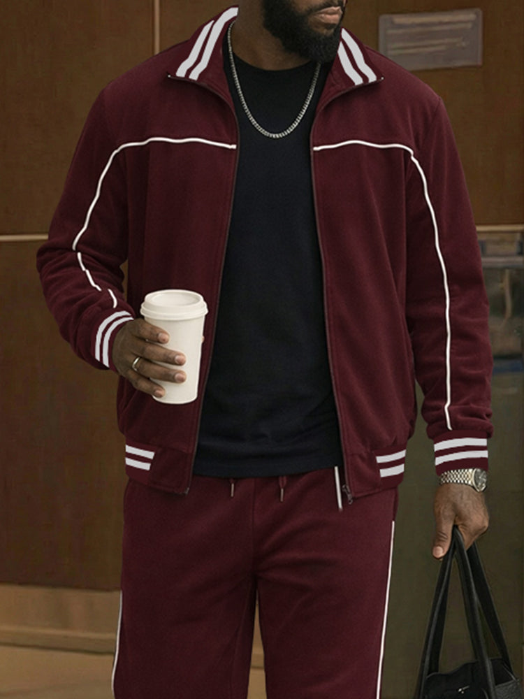Stylish Contrast Stripe Track Jacket Pants Set