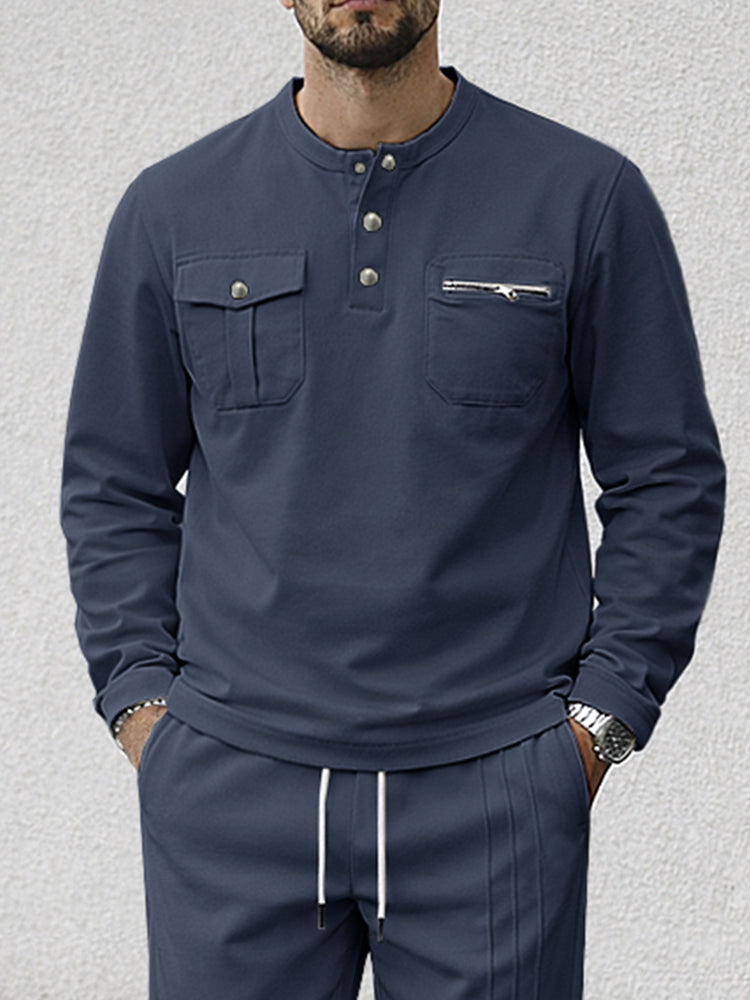 Athleisure Henley Shirt and Pants Set