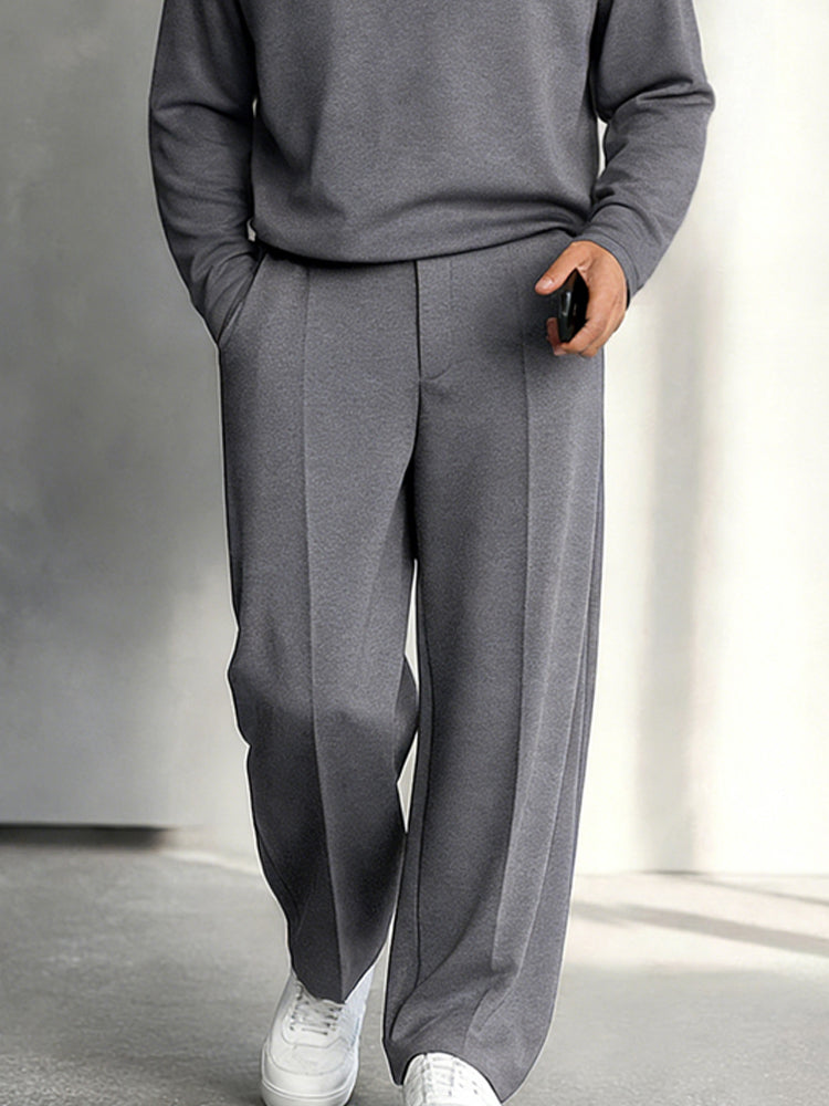 Casual Contrast Stand Collar Shirt Pants Set